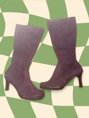 Y2K Women's Purple Suede Mid-Calf Heeled Boots